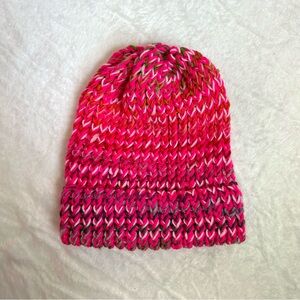 Hot Pink & Rainbow Hand Knit Beanie